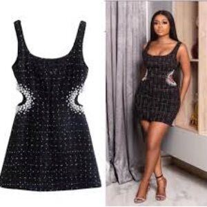 4Sienna Black  Shailene Tweed Bejewelled Cutout Mini Dress  N226-28